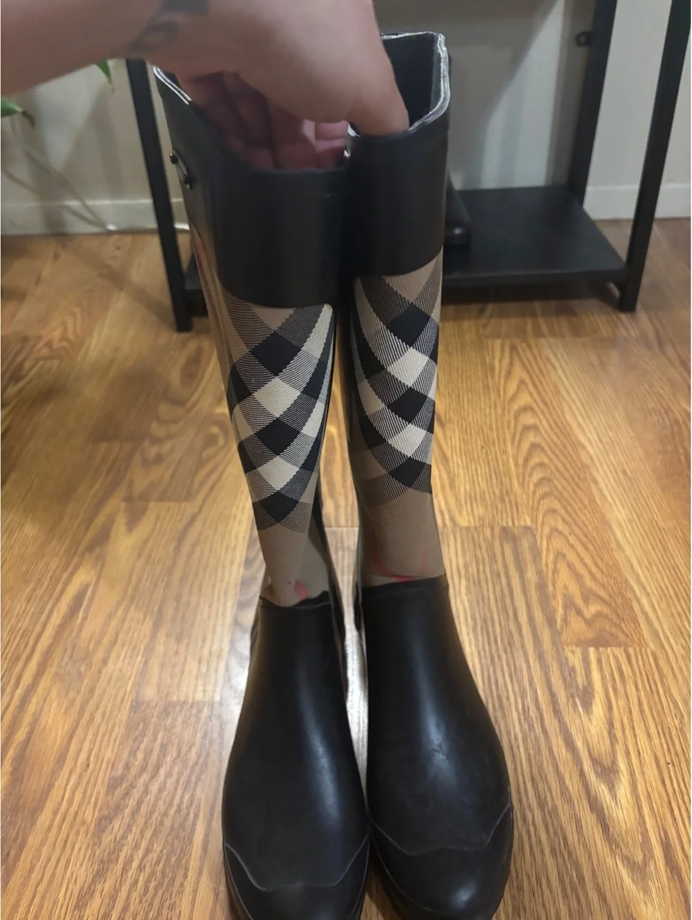 Burberry Tall Plaid Rain Boots- Size 10.5